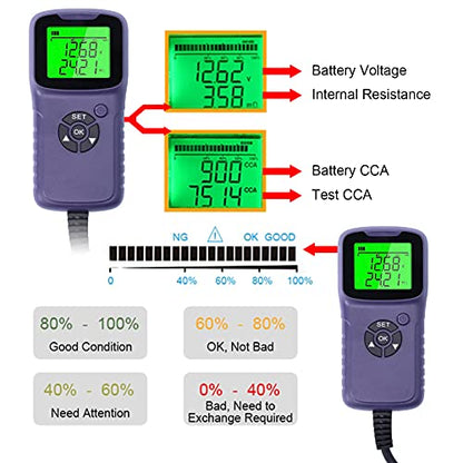 A300 Digital Car Battery Tester LCD Battery Test Analyzer Auto Test Diagnostic Tools for 12V Flood AGM Gel Deep Cycle Batteries ABS Material 13x6.2x2.8cm (Purple) - color: Purple