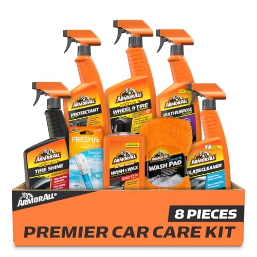 Armor All Premier Car Care Kit, Includes Car Wax & Wash Kit, Glass Cleaner, Car Air Freshener, Tire & Wheel Cleaner (8 Piece Kit) - style: Premier Car Care Kit 8pc