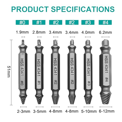 Damaged Screw Extractor Set 6PCS, Stripped Screw Extractor, Easy Out Removal of Rusty Broken Screws Bolts, Gifts for Men - size: 6 Piece