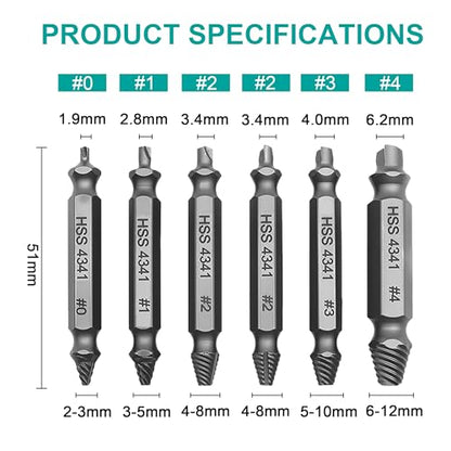Damaged Screw Extractor Set & Stripped Screw Extractor Kit | 6Pcs HSS Easy Out Set for Stripped/Broken/Rusty Screws & Bolts, Compact Storage Case, Ideal DIY Gift for Men - size: 6 Piece