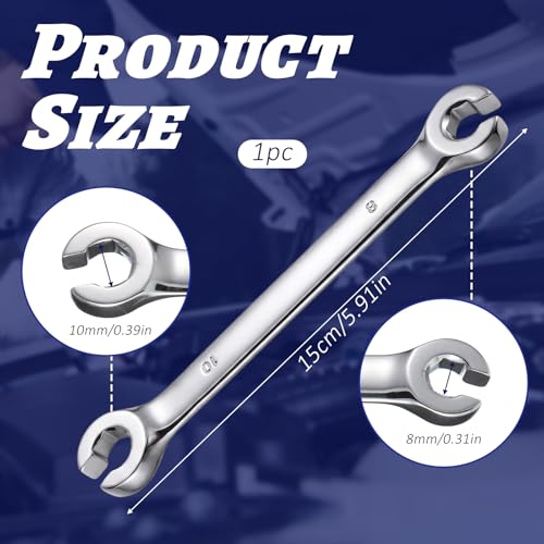 Vin Beauty 8mm x 10mm Flare Nut Wrench, Double Open End CR-V Chrome Vanadium Steel Metric Line Wrench, 15-Degree Offset Design for Brake Line Fuel Lines Transmission Repair, Automotive Tool