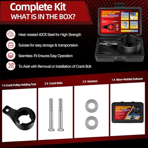Sunluway for Toyota/Lexus Crankshaft Damper Pulley Holding Holder Tool 3.0L 3.3L V6, 4.0L 4.3L 4.7L V8 Engine Harmonic Tool Crank Pulley Tool with 2PCS Crank Bolts, Storage Case