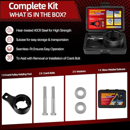 Sunluway for Toyota/Lexus Crankshaft Damper Pulley Holding Holder Tool 3.0L 3.3L V6, 4.0L 4.3L 4.7L V8 Engine Harmonic Tool Crank Pulley Tool with 2PCS Crank Bolts, Storage Case