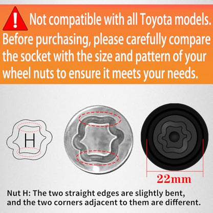 H-Wheel Locking Nut Key Compatible with Toyota, Lexus, Tacoma | Wheel Lock Nut Socket Adapter, Anti-Theft Lug Nut Removal Tool, Anti-Theft Screw Remover, Repair Tool, Tyre Fitting, garage - size: Socket H