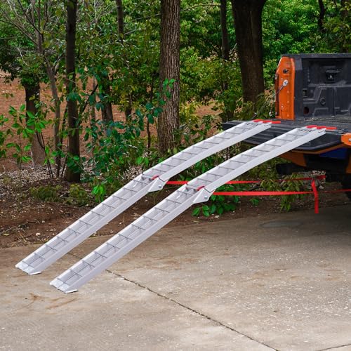 VEVOR 7.5ft Aluminum Ramps, 1500 lbs Folding Loading Ramps (2 pcs Set) for Pickup Trucks Bed, Trailers Ramp with Load Straps for Dirt Bike, UTV, ATV, Trucks, Lawn Mowers, Cargo Trailer, 89" L x 12" W - size: 1500lbs