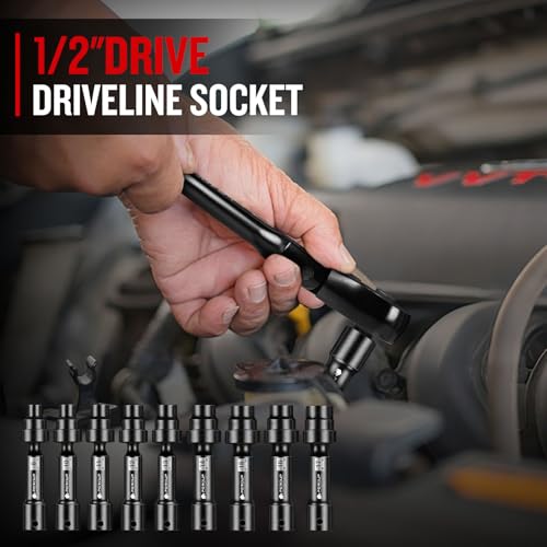 9-Piece 1/2'' Drive Driveline Limited Clearance Socket Set, 12-Point Metric Impact Swivel Socket Set, Cr-Mo Steel with Storage Case for Automotive & Industrial - size: 9 PCS
