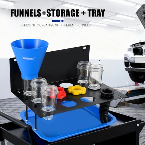 Engine Oil Funnel Kit, Oil Change Funnel Kit for Most Vehicle | Spill-free Hand-free, Metal Storage Shelf, Fast & Easy Oil Change, with Toyota, GM, Honda, Subaru, Ford, Jeep and European