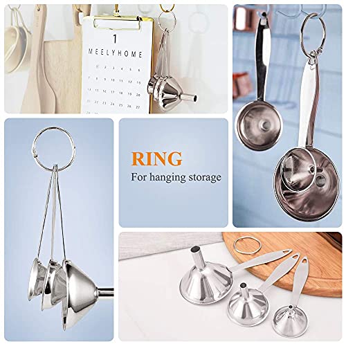 Small Funnels for Filling Bottles Stainless Steel Kitchen Funnels (Long) | 3 Pcs Food-grade Metal Kitchen Funnels Set for Transferring Essential Oils Liquid Fluid Spice Dry Ingredients Powder,Durable - size: ‎Long-handled funnel