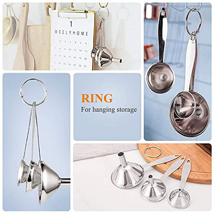 Small Funnels for Filling Bottles Stainless Steel Kitchen Funnels (Long) | 3 Pcs Food-grade Metal Kitchen Funnels Set for Transferring Essential Oils Liquid Fluid Spice Dry Ingredients Powder,Durable - size: ‎Long-handled funnel