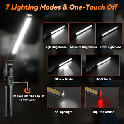 2Pack Magnetic Rechargeable LED Work Light/Flashlight for Mechanics | All Aluminum, 1500 High Lumens, Digital Display, 7 Modes, 360° Rotation, for Car Repairing, Emergency, Gifts for Father - size: 2Pack