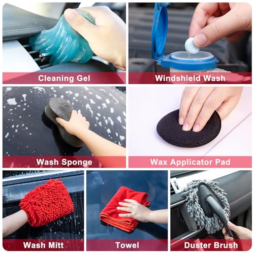 46Pcs Car Wash Cleaning Kit with Foam Gun Sprayer Detailing Brushes Car Vacuum Collapsible Bucket Windshield Cleaning Tool Tire Brush Towels Complete Interior Exterior Detailing Set for Car - size: 46Pcs