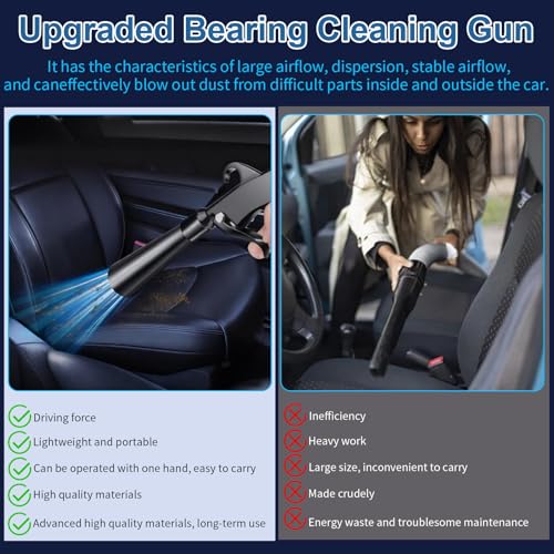 Detailing Car Cleaning Gun Interior Dryer Air Blow Gun, High Pressure Blower Gun with 5 Pcs Brushes for Auto Carpet Seats Dashboard Console Cleaning