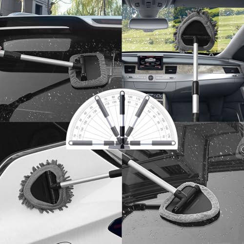 Car Windshield Cleaner Tool, Vehicle Window Cleaner with Extendable Handle & 3 Reusable and Washable Pads, Auto Glass Wash Brush Accessories, Universal for SUV RV Truck (Rectangular) - size: Rectangular