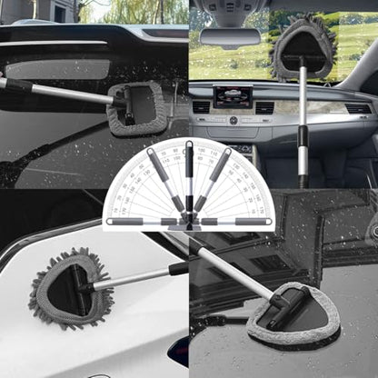 Car Windshield Cleaner Tool, Vehicle Window Cleaner with Extendable Handle & 3 Reusable and Washable Pads, Auto Glass Wash Brush Accessories, Universal for SUV RV Truck (Triangular) - size: Triangular