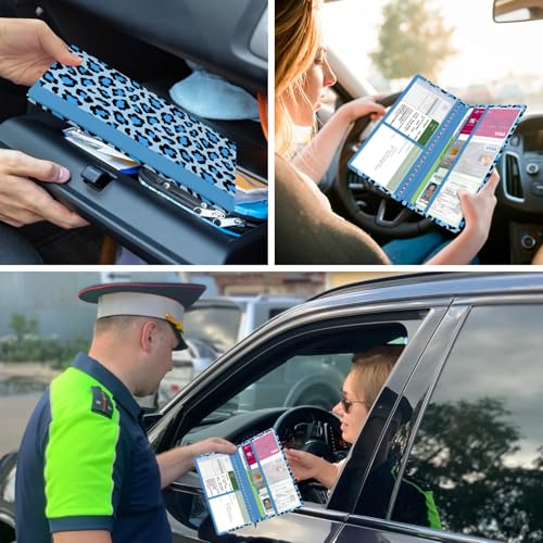 Car Registration and Insurance Holder, with Magnetic Closure for License, Cards and Documents, All Vehicle Needs and Car Accessories (Leopard-Blue) - color: Leopard-Blue