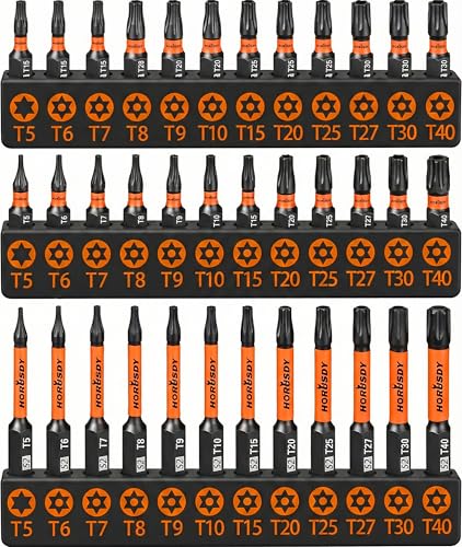 HORUSDY Torx Bit Set, 36pcs Security Torx Bit Set,Tamper Proof Star Bits (T5-T40) for Impact Driver, S2 Steel Screwdriver 1" & 2.3" Long,Torque Security Bits with Storage Box - style: 36pcs Security Torx Bit