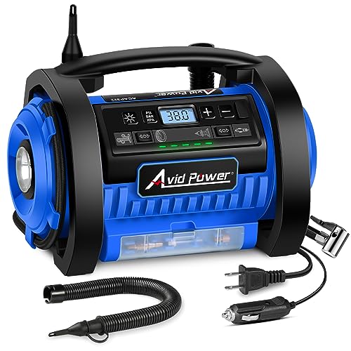 AVID POWER Tire Inflator Portable Air Compressor, 12V DC 110V AC Car Tire Pump, Air Mattress Pump with Inflation and Deflation Modes, Dual Powerful Motors, Digital Pressure Gauge - color: 2-blue, size: Large