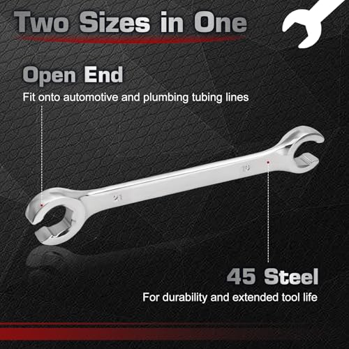 Flare Nut Wrench 19mm x 21mm Double Open End 45 Steel Metric Brake Line Wrenches 15-Degree Offset Design for Removing and Onstalling Nuts in Automotive, Plumbing, and Industrial Applications - size: 19*21mm
