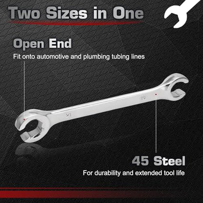Flare Nut Wrench 19mm x 21mm Double Open End 45 Steel Metric Brake Line Wrenches 15-Degree Offset Design for Removing and Onstalling Nuts in Automotive, Plumbing, and Industrial Applications - size: 19*21mm