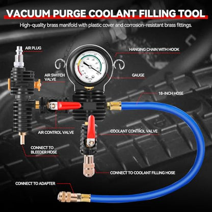 Auto Dynasty Cooling System Vacuum Purge Refill Kit with Pressure Guage Hoses Automotive Coolant Cooling System for Car Van SUV Truck - size: Vacuum Purge Refill Kit