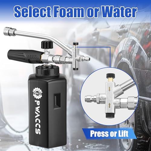 PWACCS Pressure Washer Foam Cannon Dual Connector, Adjustable Foam Blaster | 1/4" Quick Connect, 1.5 L Capacity, 3600 PSI, Big Mouth Snow Foam Lance, Black - style: Dual Foam Cannon