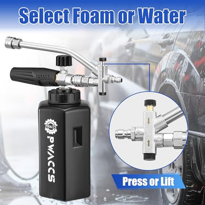 PWACCS Pressure Washer Foam Cannon Dual Connector, Adjustable Foam Blaster | 1/4" Quick Connect, 1.5 L Capacity, 3600 PSI, Big Mouth Snow Foam Lance, Black - style: Dual Foam Cannon