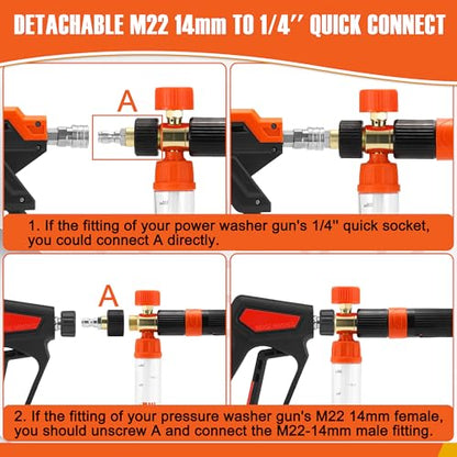 RIDGE WASHER Mini Foam Cannon Gun with Dual Connector, 100 ML | No Dilution Required, 1/4" Quick Connect, 4000 PSI - size: 100 ML