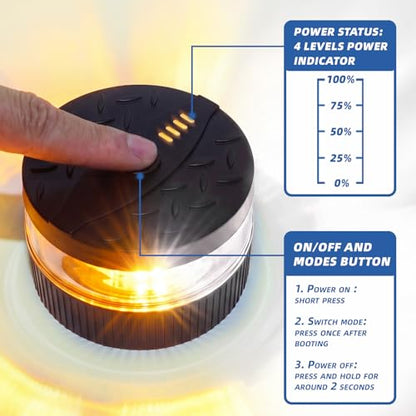 Battery Operated Amber/White Beacon Strobe Light w/Magnetic Base, Portable USB-C Rechargeable Mini Roof Top LED Warning Emergency Flashing Lights for Trucks, Vehicles, Car, Tractor 1-Pcs - color: Amber/White