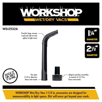 WORKSHOP Wet/Dry Vacs WS12532A 1-1/4-in. Flexible Crevice Tool Attachment | Provides Side-to-Side Agility, For WORKSHOP Shop Vacuum Cleaners, Fits 1-1/4-inch and 2-1/2-inch Extension Wands and Hoses