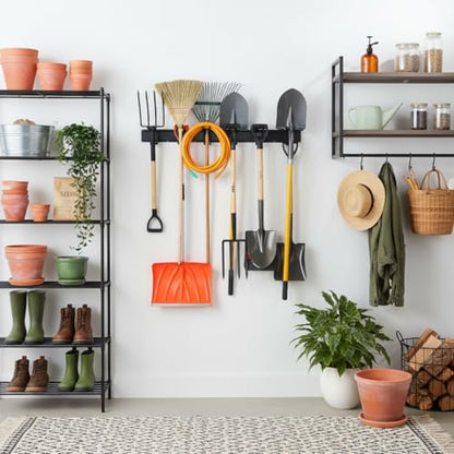 Aking Ace Garage Tool Organizer Wall Mount, 48-Inch Heavy Duty Garden Tool Rack for Shed, Holds 350lbs, Adjustable Storage Hanger for Shovel, Rake, and Power Tools - size: 3 Rail 6 Double Hooks