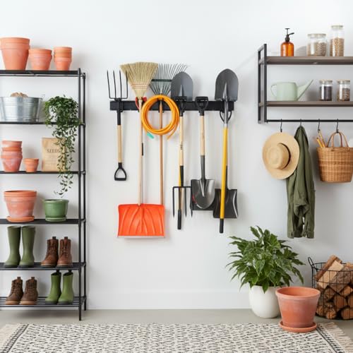 Aking Ace 96-Inch Heavy Duty Wall Mount Garden Tool Organizer for Garage | Adjustable hangers perfect for shovels, rakes, and Garage Tools, Heavy-duty rack holds 700lbs. Ideal for shed organization - size: 96inch