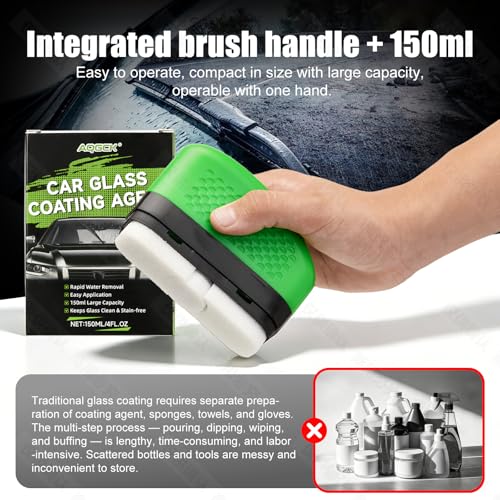 Ceramic Glass Cleaning Brush and Coating, Removes Dirt and Provides Hydrophobic Protection for Car Windows, Mirrors, Glass of Trucks, SUVs, and Household Glass Surfaces - 4 fl oz