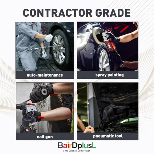 BairDplusL 14.5 Gallon Ultra Quiet Air Compressor 110V/60Hz 1.5HP 8.8CFM MAX 115PSI Steel Tanks Oil-Free 70dB Noise Level Light & Quiet Portable Air Compressor with Wheels for Auto Repair - size: 55L