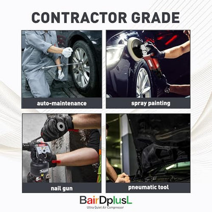 BairDplusL 14.5 Gallon Ultra Quiet Air Compressor 110V/60Hz 1.5HP 8.8CFM MAX 115PSI Steel Tanks Oil-Free 70dB Noise Level Light & Quiet Portable Air Compressor with Wheels for Auto Repair - size: 55L