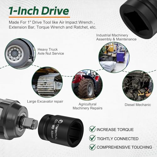 46mm Impact Socket 1-Inch Drive, 6 Point Design, for Semi Truck | CR-MO Heavy Duty Metric Socket for High Torque Impact Wrench, Large Socket for Semi Truck Axle Nuts & Heavy Equipment - size: 46mm(1 PCS)