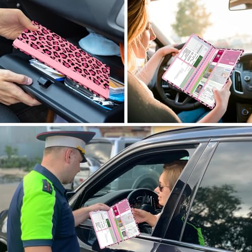 Car Registration and Insurance Holder, with Magnetic Closure for License, Cards and Documents, All Vehicle Needs and Car Accessories (Leopard-Pink) - color: Leopard-Pink