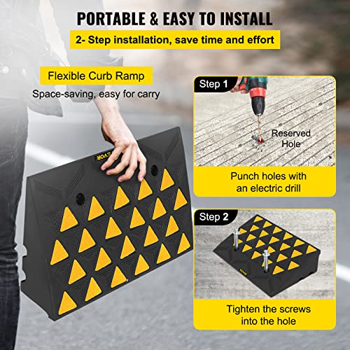 VEVOR Rubber Curb Ramp 4.3" Rise Height 2 Pack, Heavy-Duty 33069 lbs/15 T Capacity Threshold Ramps, Driveway Ramps with Stable Grid Structure for Cars, Wheelchairs, Bikes, Motorcycles - size: 5" H