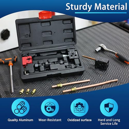 Brake Line Flaring Tool Kit, 3/16" 1/4" SAE Double Flare Tool for Brake Lines, Creates Single Double Bubble Flares for Vehicle Brake & Hydraulic Lines