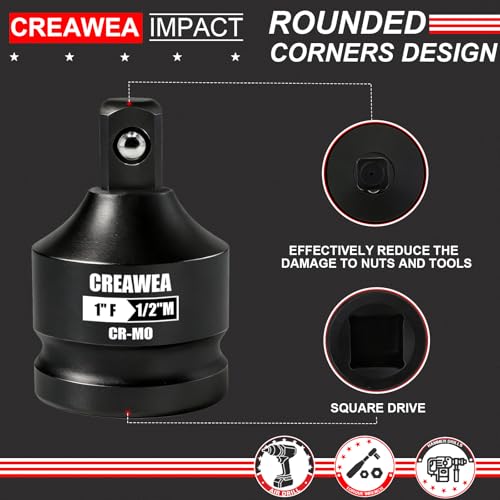 Impact Socket Adapter 1" F to 1/2" M, Cr-Mo Steel, Enhances Impact Driver Conversions, For Auto and Construction Use - size: 1" Female to 1/2" Male