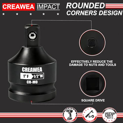 Impact Socket Adapter 1" F to 1/2" M, Cr-Mo Steel, Enhances Impact Driver Conversions, For Auto and Construction Use - size: 1" Female to 1/2" Male