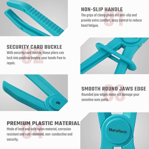 DURATECH 6-Piece Hose Clamp Pliers Set, Pinch Clamp Pliers, Blue | Ideal for Flexible Hoses, Fuel, Gas, Brake & Radiator Lines - size: 6-Piece, style: Straight（Blue）