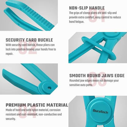 DURATECH 6-Piece Hose Clamp Pliers Set, Pinch Clamp Pliers, Blue | Ideal for Flexible Hoses, Fuel, Gas, Brake & Radiator Lines - size: 6-Piece, style: Straight（Blue）