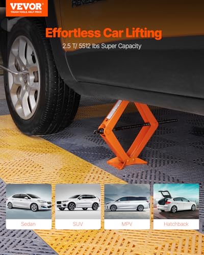 VEVOR Scissor Jack, 2.5 Ton/5512 lbs Scissor Car Jack with 3.7"-17.1" Lifting Range, Heavy Duty Tire Changing Kit, Includes Ratchet Wrench, Lug Wrench & Socket, Fits Most Cars Trucks Sedans SUV MPV
