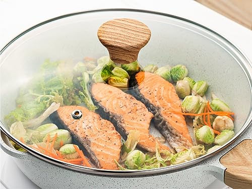 SENSARTE Nonstick Ceramic Saute Pan 12-Inch, 5QT Non-toxic Deep Frying Pan Skillet with Lid, Healthy No Teflon Cookware, Stay Cool Handle, Induction Compatible, PFAS Free - color: Ceramic White, size: 12-inch/5QT