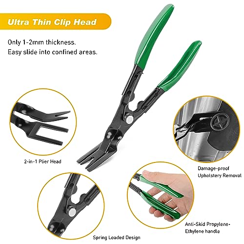 GOOACC 19Pcs Trim Removal Tool Set Panel Fastener Clips Removal Automotive Plastic Upholstery Pliers Removal Install Removal Car Tool with Storage Bag for Trim Panel Audio Clip Pliers Terminal-Green - color: Green