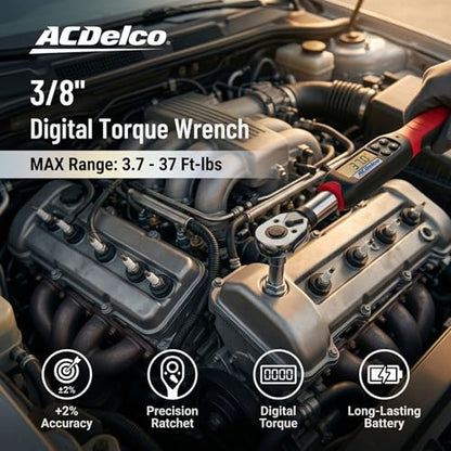 ACDelco ARM601-3 3/8” (3.7 to 37 ft-lbs.) Digital Torque Wrench with Buzzer and LED Flash Notification – ISO 6789 Standards with Certificate of Calibration