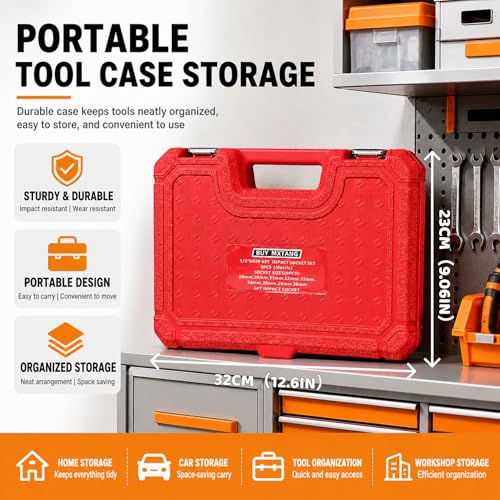 1/2" 9PCS Socket Set, Axle Nut Socket, Impact Socket 1/2 Drive Socket 29mm,30mm,31mm,32mm,33mm,34mm,35mm,36mm,38mm Socket,6 Point - size: 1/2" 9PCS Socket Set Metric