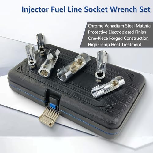 14-Piece Metric Flare Nut Wrench Set, 3/8" & 1/2" Drive Fuel Line Socket Set for Diesel Injector, Automotive Brake Line Tools (8mm-22mm)