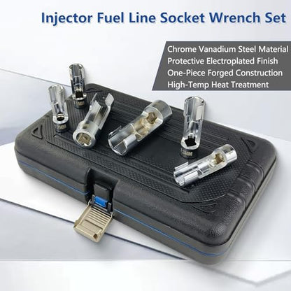 14-Piece Metric Flare Nut Wrench Set, 3/8" & 1/2" Drive Fuel Line Socket Set for Diesel Injector, Automotive Brake Line Tools (8mm-22mm)