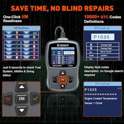 CGSULIT Scan Tool SC204 OBD2 Scanner, Check Engine Light Code Reader with Reset, One-Click I/M, Clear Error Code, DTC Lookup & More, Car Diagnostic Tool for All OBDII/EOBD Vehicles After 1996, Grey - color: SC204 Code Reader-Grey